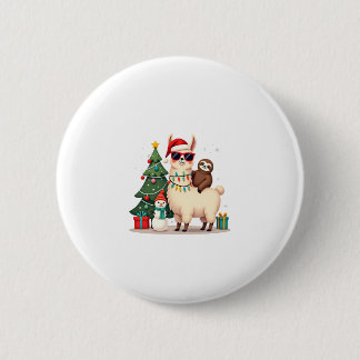 サンタ クリスマス 面白い ラマ ナマケモノ (2) 缶バッジ