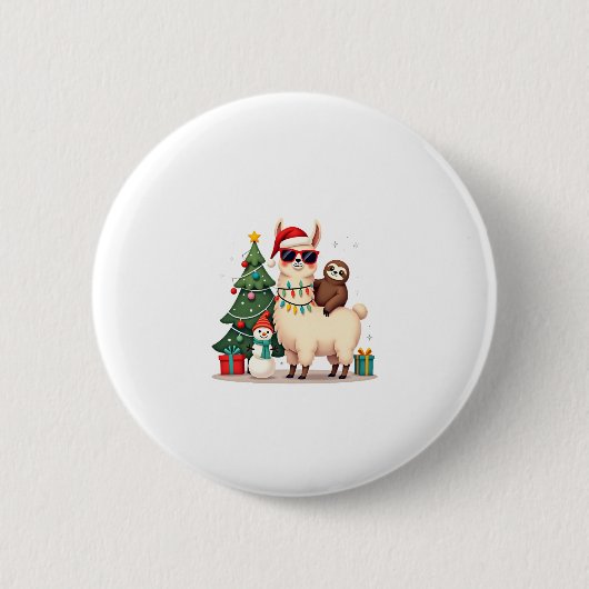サンタ クリスマス 面白い ラマ ナマケモノ (2) 缶バッジ (正面)