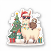 サンタ クリスマス 面白い ラマ ナマケモノ Xmas (2) シール (正面)