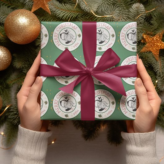 サンタ・クリスマスWrの赤とパーソナライズされた緑 ラッピングペーパー