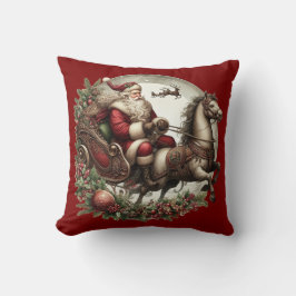 サンタ・クロースがそりと馬に クッション