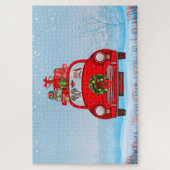 サンタ・クロースと車に乗ったサンバーナード・ドッグ ジグソーパズル (縦)