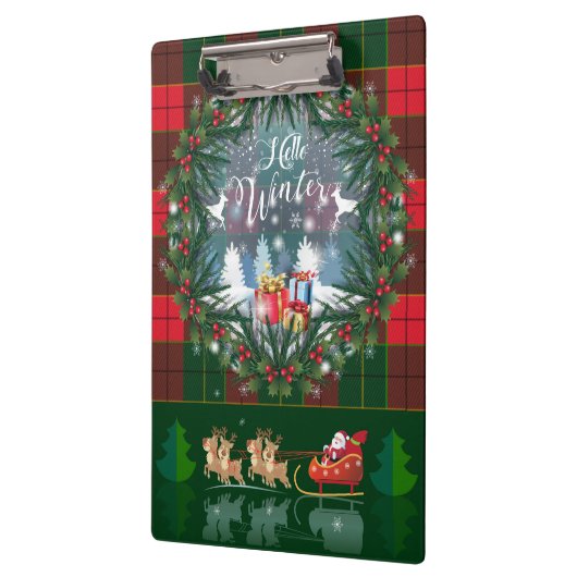 サンタ・クロースはトナカイが率いる木馬に乗っている クリップボード (左)