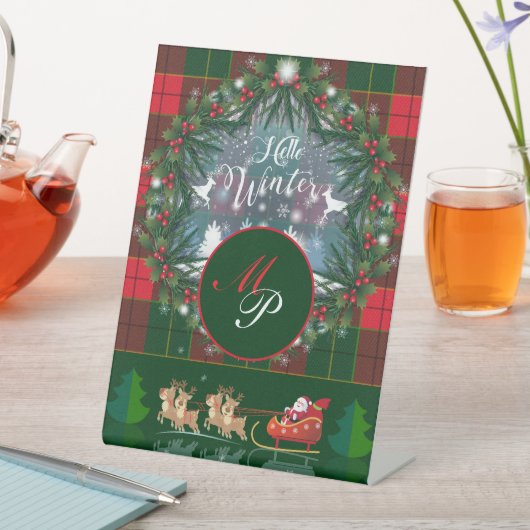 サンタ・クロースはトナカイが率いる木馬に乗っている 台座サイン (インサイチュ)