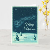 サンタ・クロース・クリスマスを引っ張るトナカイ カード (黄色い花)