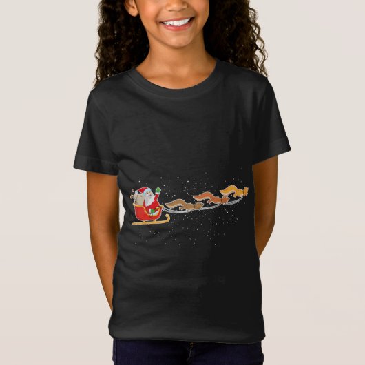サンタ・クロース・リスがそりを引くクリスマス Tシャツ (正面)