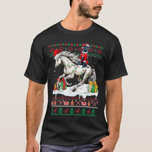 サンタ・グレート・ダン乗馬クリスマスセーターLo Tシャツ (正面)