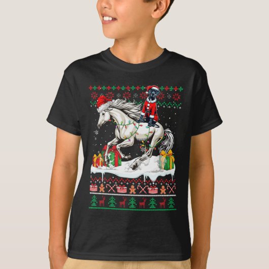 サンタ・グレート・ダン乗馬クリスマスセーターLo Tシャツ (正面)