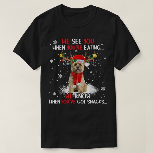 サンタ ケアン・テリア トナカイ ライト クリスマス パジャマ Tシャツ (デザイン正面)