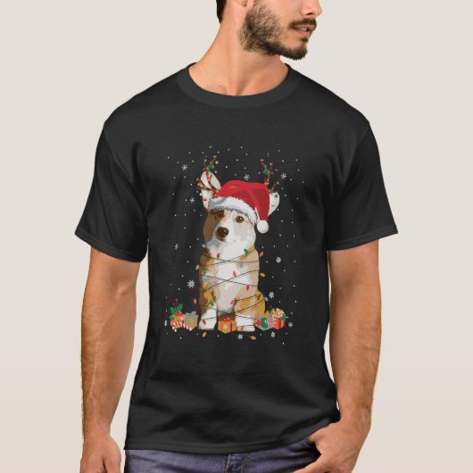 サンタ・コルギ・トナカイ光クリスマスギフトおもしろいド Tシャツ (正面)