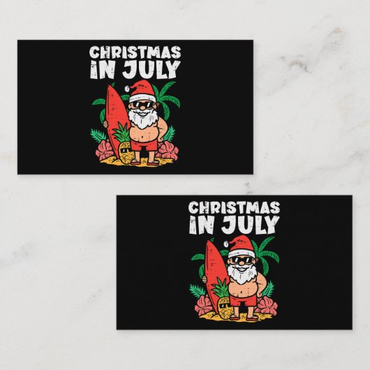 サンタ・サーファービーチクリスマスおもしろい7月の夏 名刺 (正面/裏面)