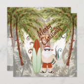 サンタ&サーフボードビーチメリークリスマスグリーティング シーズンカード (正面/裏面)