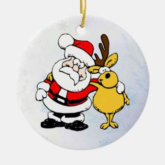 サンタ&ザートトナカイクリスマスオーナメント セラミックオーナメント