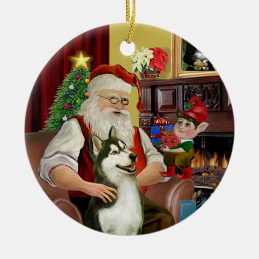 サンタ・シベリア・ハスキー#3 セラミックオーナメント (正面)