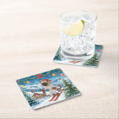 サンタ・シャムのクリスマススノーウィー猫好き スクエアペーパーコースター (インサイチュ)