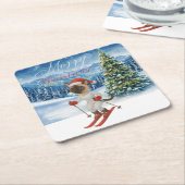 サンタ・シャムのクリスマススノーウィー猫好き スクエアペーパーコースター (アングル)