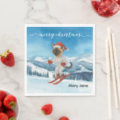 サンタ・シャムのクリスマススノーウィー猫好き スタンダードランチョンナプキン (インサイチュ)