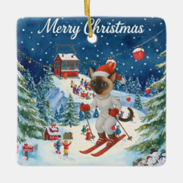 サンタ・シャムのクリスマススノーウィー猫好き セラミックオーナメント