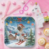 サンタ・シャムのクリスマススノーウィー猫好き ペーパープレート (パーティー)