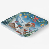 サンタ・シャムのクリスマススノーウィー猫好き ペーパープレート (傾斜あり)