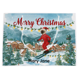 サンタ・シャムのクリスマススノーウィー猫好き ラージペーパーバッグ