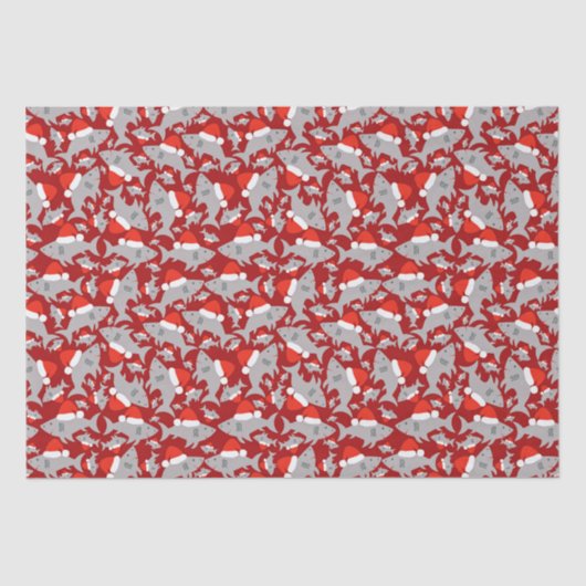 サンタ・シャークのクリスマスレッド背景 薄葉紙 (正面)