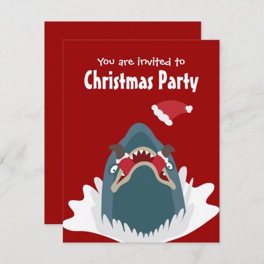 サンタ&シャーククリスマスパーティーカスタム招待状 招待状 (正面/裏面)