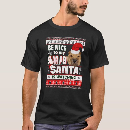 サンタ・シャール・ペイ・ドッグ・クリスマスを知っている Tシャツ (正面)