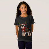 サンタ・シュナウザー・トナカイ・ライトクリスマス Tシャツ (正面フル)