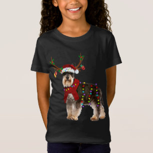 サンタ・シュナウザー・トナカイ・ライトクリスマス Tシャツ