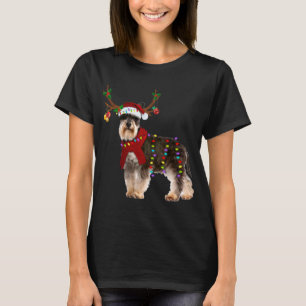 サンタ・シュナウザー・トナカイ・ライトクリスマス Tシャツ