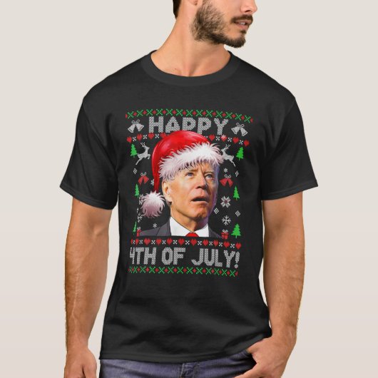 サンタ・ジョーバイデン氏ハッピークリスマスファースト4Th Of 7月 Tシャツ (正面)