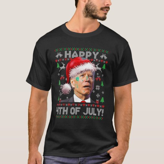 サンタ・ジョーバイデン氏ハッピー7月4日の醜いクリスマスS Tシャツ (正面)