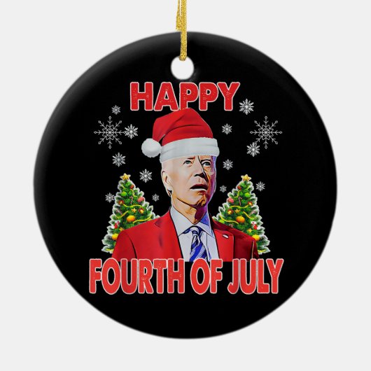 サンタ・ジョーバイデン氏7月のクリスマスおもしろい4日 セラミックオーナメント (裏面)