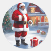 サンタ・スノーギフト・アフリカ・アメリカン ラウンドシール (正面)