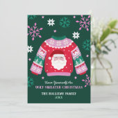 サンタ&スノーフレーク付きの醜いセーター家族写真 シーズンカード (スタンド正面)