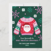 サンタ&スノーフレーク付きの醜いセーター シーズンカード (正面)
