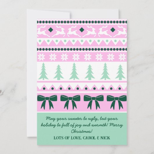 サンタ&スノーフレーク付きの醜いセーター シーズンカード (裏面)