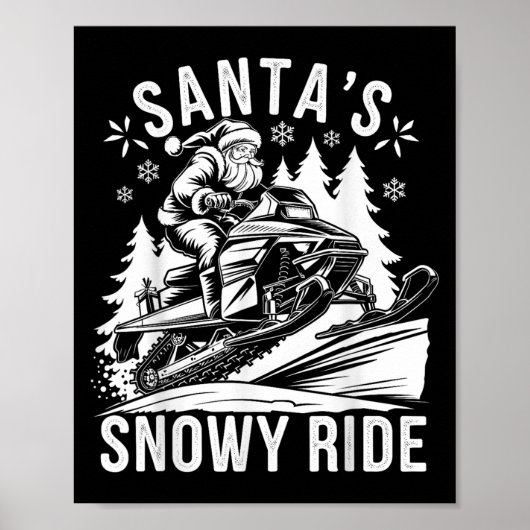 サンタ スノーモービル 乗馬 スノーモービル クリスマス ポスター (正面)