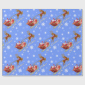 サンタ&スレイラッピング紙。マットブルー ラッピングペーパー (フラット)