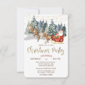  サンタ、スレイ、トナカイ、森のクリスマスパーティー 招待状 (正面)