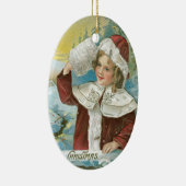 サンタ・スーツのヴィンテージ・クリスマスガール セラミックオーナメント (右)