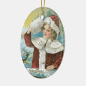 サンタ・スーツのヴィンテージ・クリスマスガール セラミックオーナメント (左)