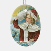 サンタ・スーツのヴィンテージ・クリスマスガール セラミックオーナメント (裏面)