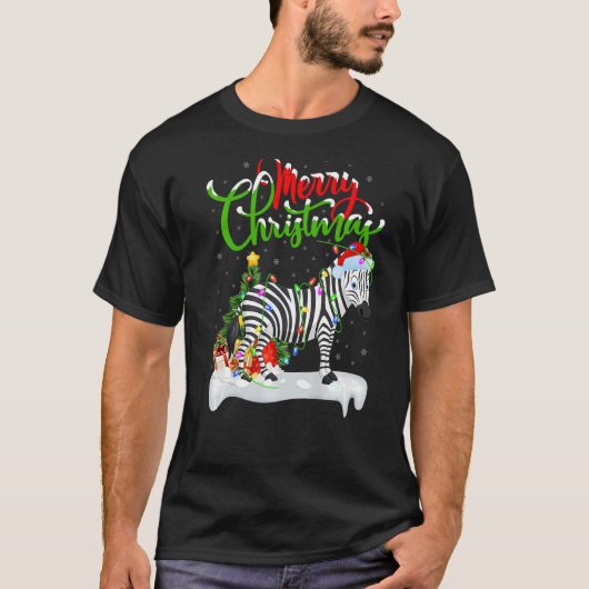サンタ・ゼブラクリスマスの飾り付けサンタ・ゼブラクリスマス Tシャツ (正面)