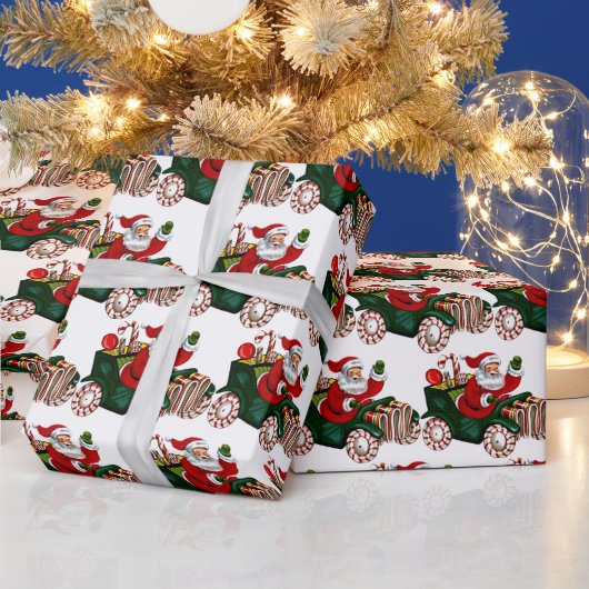 サンタ・タイルを運転するヴィンテージクリスマス ラッピングペーパー (クリスマス)