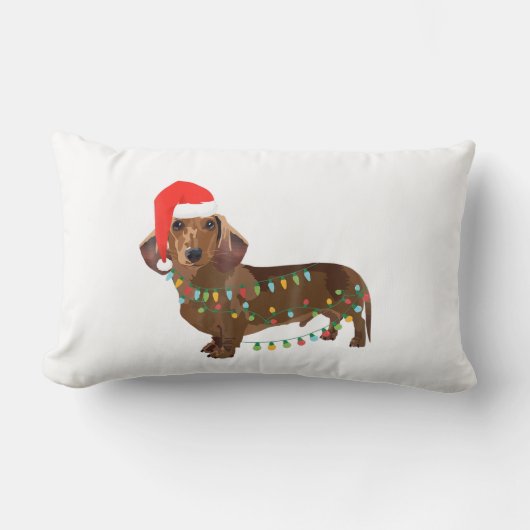 サンタ・ダックスフント・ドッグがクリスマスの灯りでもつれるT G ランバークッション (正面)