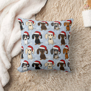 サンタ・ダッシュントかわいいウィーナー犬のクリスマス クッション