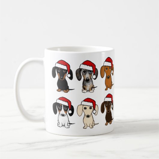 サンタ・ダッシュントかわいいウィーナー犬のクリスマス コーヒーマグカップ (左)