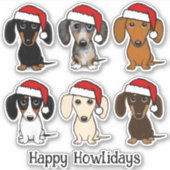 サンタ・ダッシュントかわいいウィーナー犬のクリスマス シール (正面)